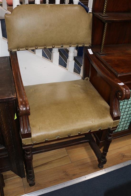 An English leather upholstered elbow chair